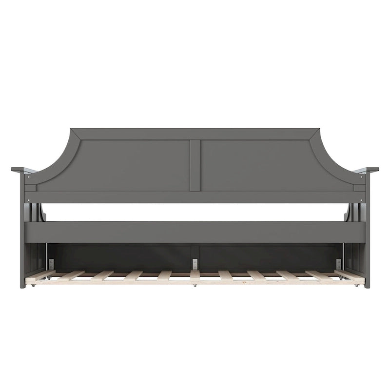 Lit de repos double en bois Gris / Noyer / Blanc / Toffee clair avec lit gigogne - Convient pour 2 personnes