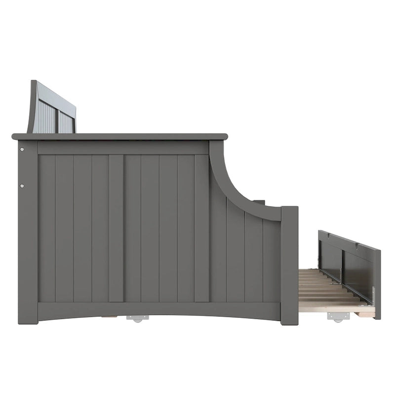 Lit de repos double en bois Gris / Noyer / Blanc / Toffee clair avec lit gigogne - Convient pour 2 personnes