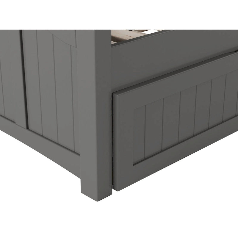 Lit de repos double en bois Gris / Noyer / Blanc / Toffee clair avec lit gigogne - Convient pour 2 personnes