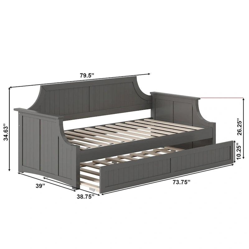 Lit de repos double en bois Gris / Noyer / Blanc / Toffee clair avec lit gigogne - Convient pour 2 personnes