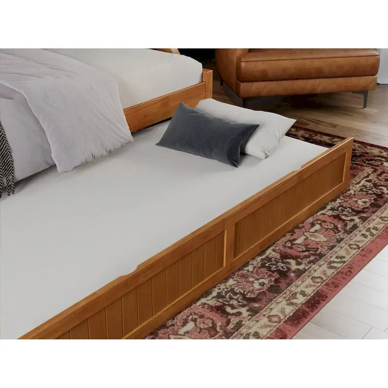 Lit de repos double en bois Gris / Noyer / Blanc / Toffee clair avec lit gigogne - Convient pour 2 personnes