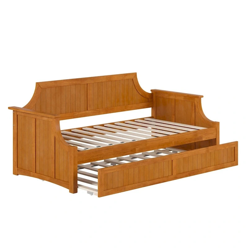 Lit de repos double en bois Gris / Noyer / Blanc / Toffee clair avec lit gigogne - Convient pour 2 personnes