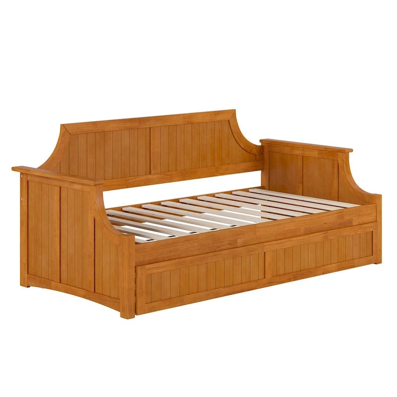Lit de repos double en bois Gris / Noyer / Blanc / Toffee clair avec lit gigogne - Convient pour 2 personnes