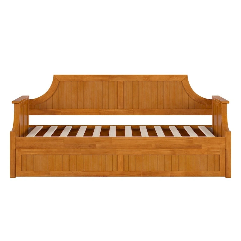 Lit de repos double en bois Gris / Noyer / Blanc / Toffee clair avec lit gigogne - Convient pour 2 personnes