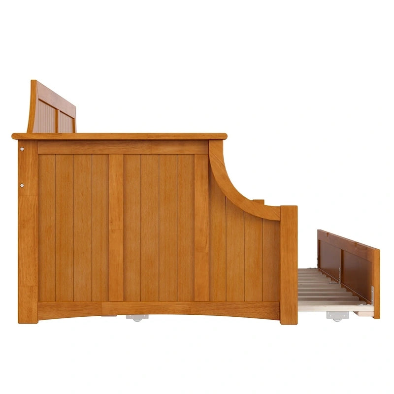 Lit de repos double en bois Gris / Noyer / Blanc / Toffee clair avec lit gigogne - Convient pour 2 personnes