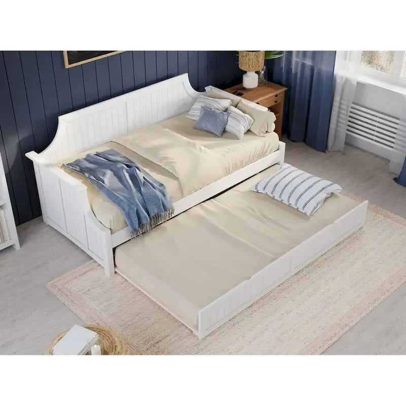 Lit de repos double en bois Gris / Noyer / Blanc / Toffee clair avec lit gigogne - Convient pour 2 personnes