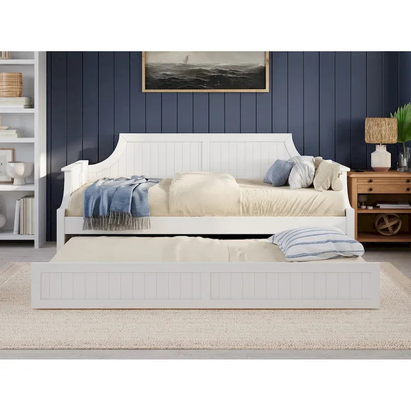 Lit de repos double en bois Gris / Noyer / Blanc / Toffee clair avec lit gigogne - Convient pour 2 personnes