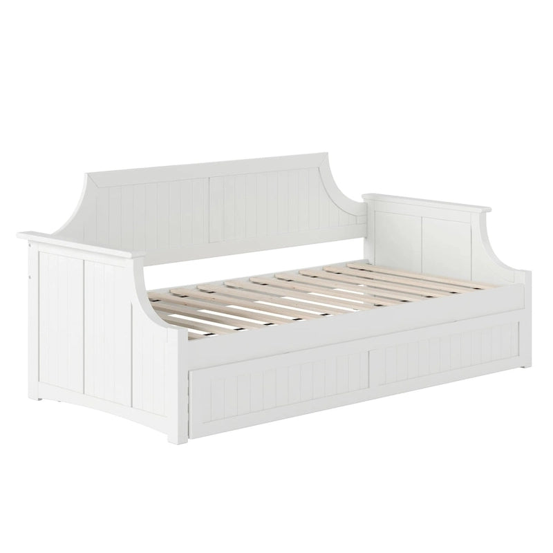 Lit de repos double en bois Gris / Noyer / Blanc / Toffee clair avec lit gigogne - Convient pour 2 personnes