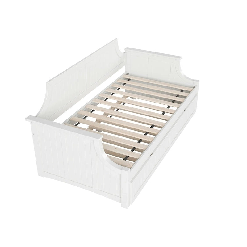 Lit de repos double en bois Gris / Noyer / Blanc / Toffee clair avec lit gigogne - Convient pour 2 personnes