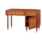Secrétaire Noyer Canné Mid-Century avec 2 Tiroirs & Étagère Ajustable - Usage Unique
