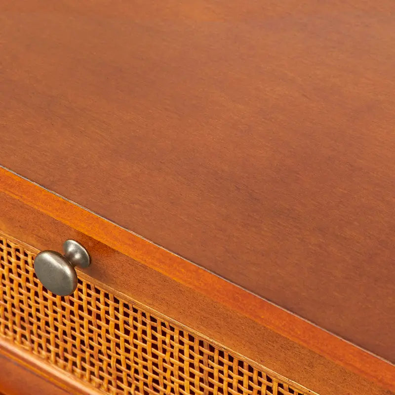 Secrétaire Noyer Canné Mid-Century avec 2 Tiroirs & Étagère Ajustable - Usage Unique