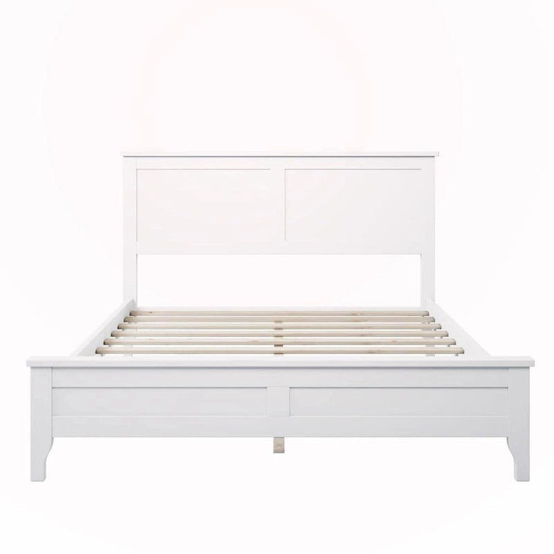 Lit plate-forme en bois massif blanc/gris avec tête de lit à lattes - Pour 2 personnes