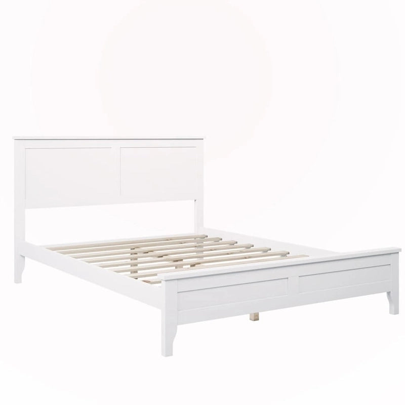 Lit plate-forme en bois massif blanc/gris avec tête de lit à lattes - Pour 2 personnes