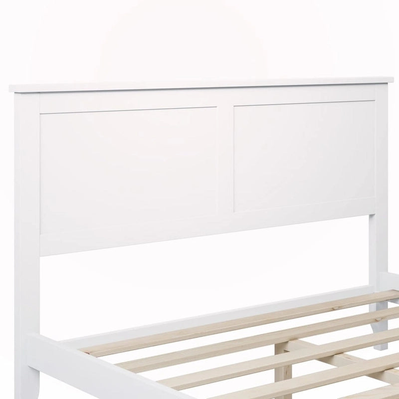 Lit plate-forme en bois massif blanc/gris avec tête de lit à lattes - Pour 2 personnes