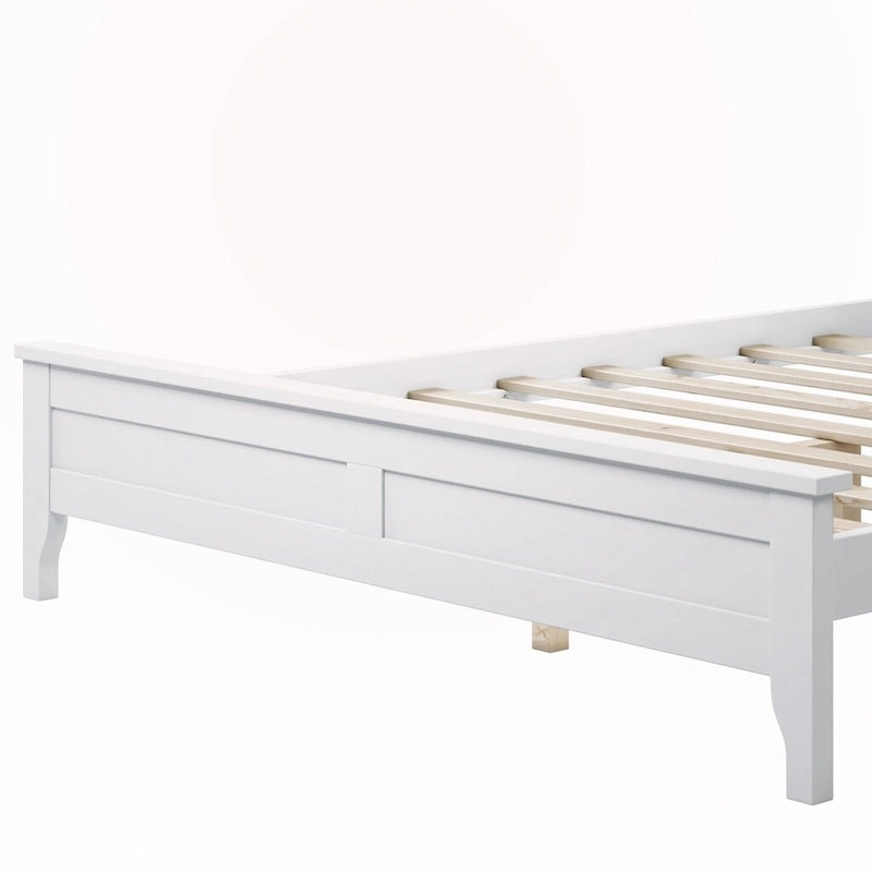 Lit plate-forme en bois massif blanc/gris avec tête de lit à lattes - Pour 2 personnes