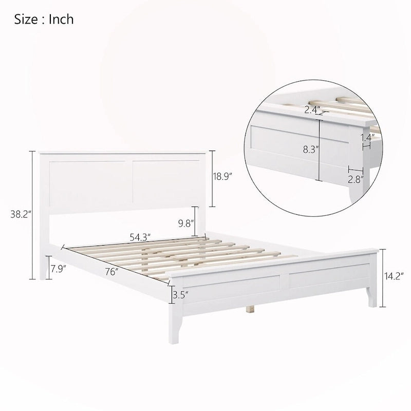 Lit plate-forme en bois massif blanc/gris avec tête de lit à lattes - Pour 2 personnes