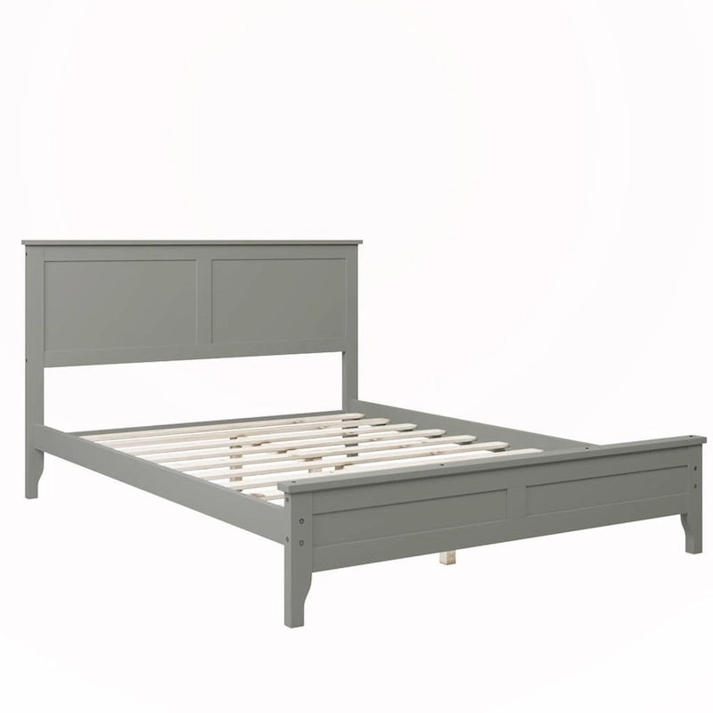 Lit plate-forme en bois massif blanc/gris avec tête de lit à lattes - Pour 2 personnes