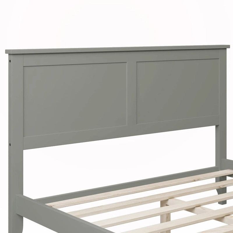 Lit plate-forme en bois massif blanc/gris avec tête de lit à lattes - Pour 2 personnes