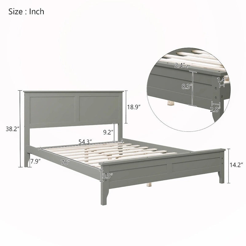 Lit plate-forme en bois massif blanc/gris avec tête de lit à lattes - Pour 2 personnes