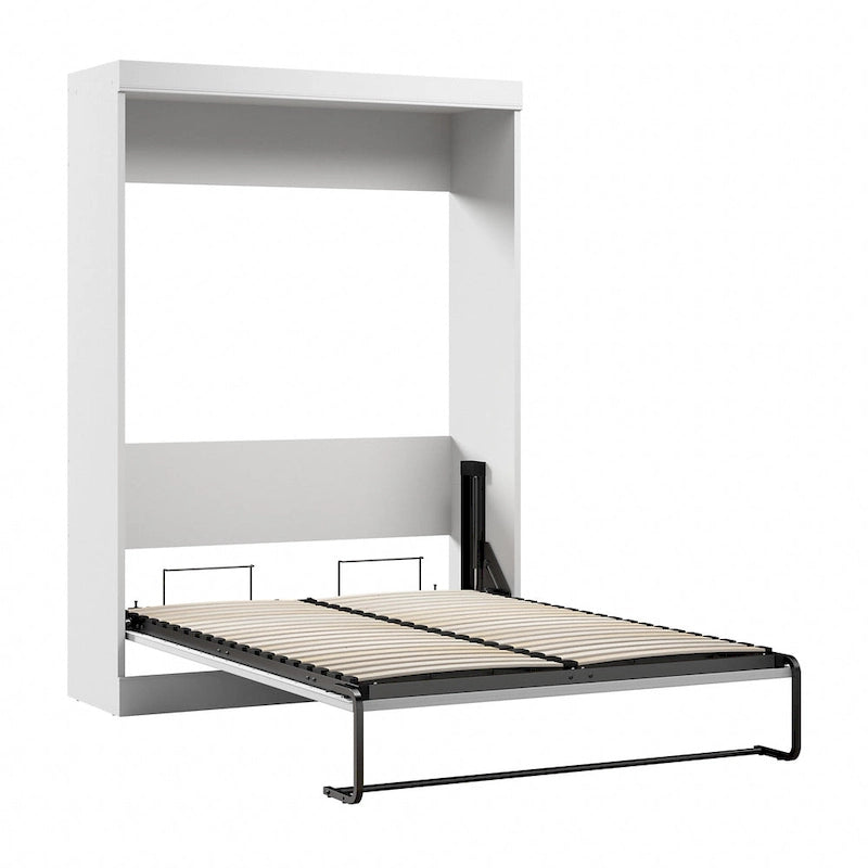 Lit escamotable double Murphy en chocolat blanc/noir avec système à double piston - Convient pour 2 personnes