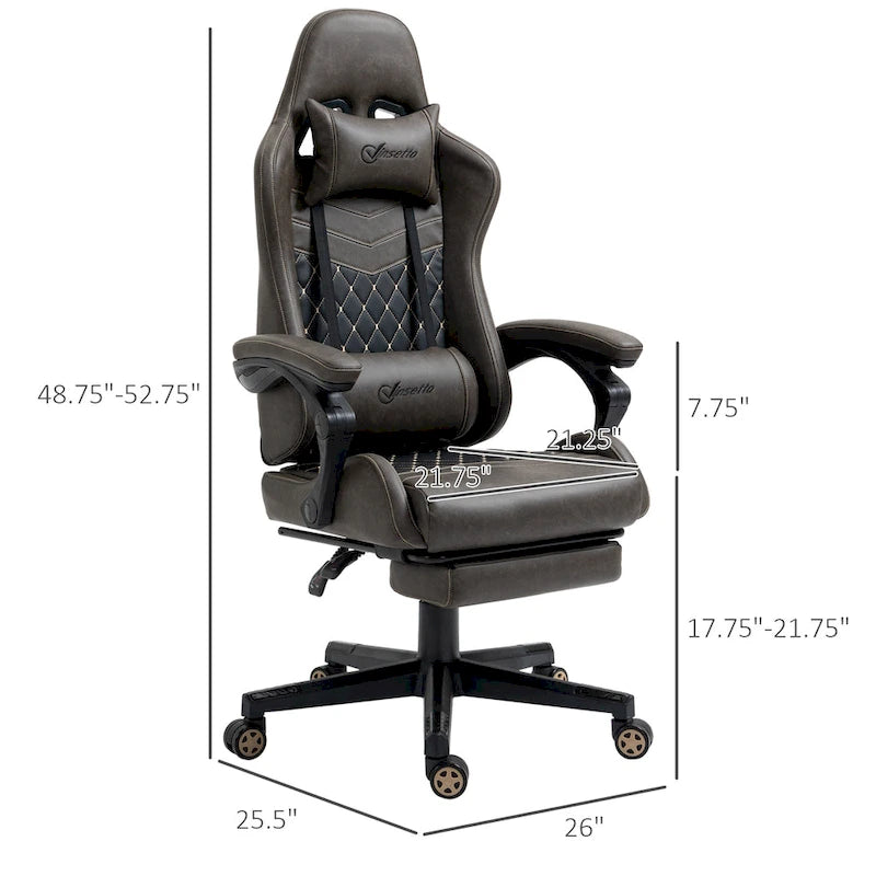 Chaise de jeu ergonomique de style course marron / noir / rouge avec dossier inclinable, repose-pieds et soutien lombaire - Usage unique