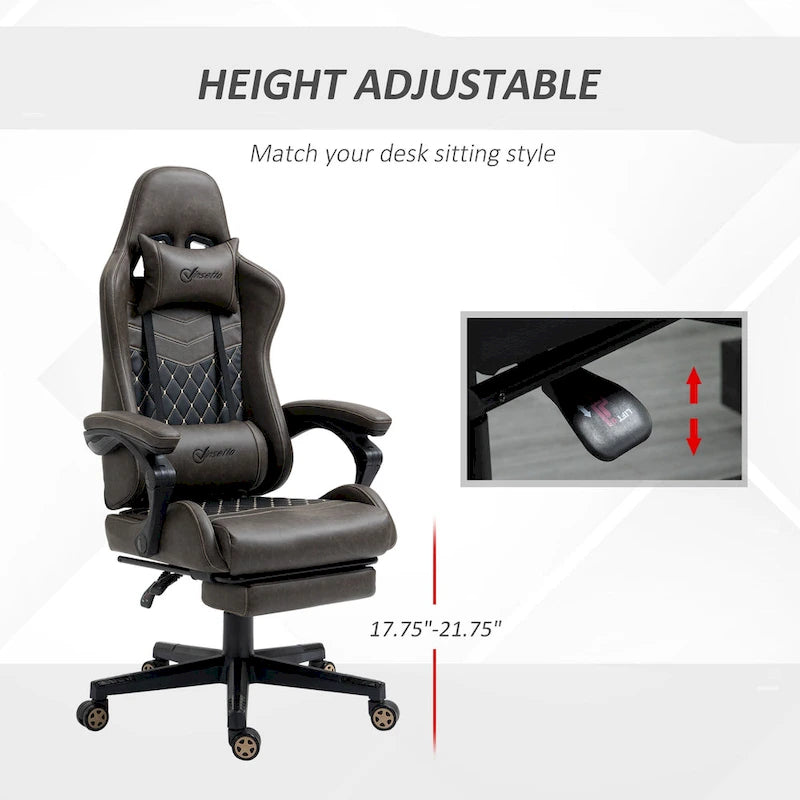 Chaise de jeu ergonomique de style course marron / noir / rouge avec dossier inclinable, repose-pieds et soutien lombaire - Usage unique