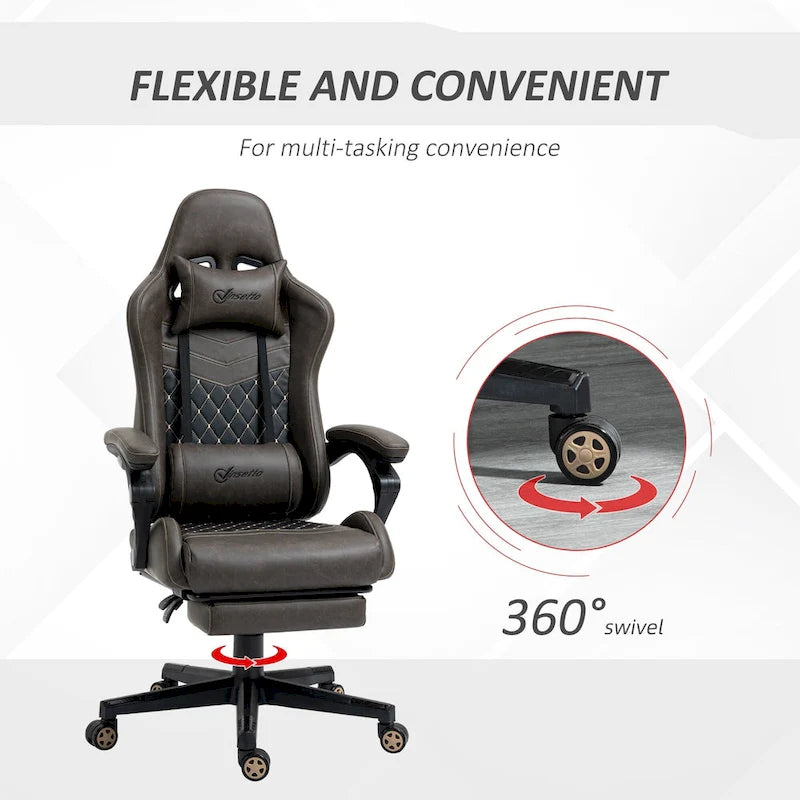 Chaise de jeu ergonomique de style course marron / noir / rouge avec dossier inclinable, repose-pieds et soutien lombaire - Usage unique