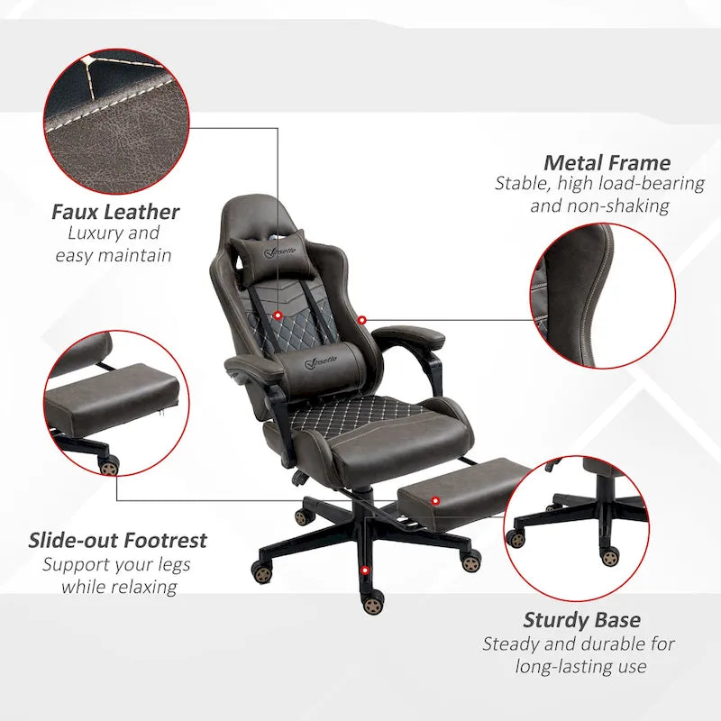 Chaise de jeu ergonomique de style course marron / noir / rouge avec dossier inclinable, repose-pieds et soutien lombaire - Usage unique