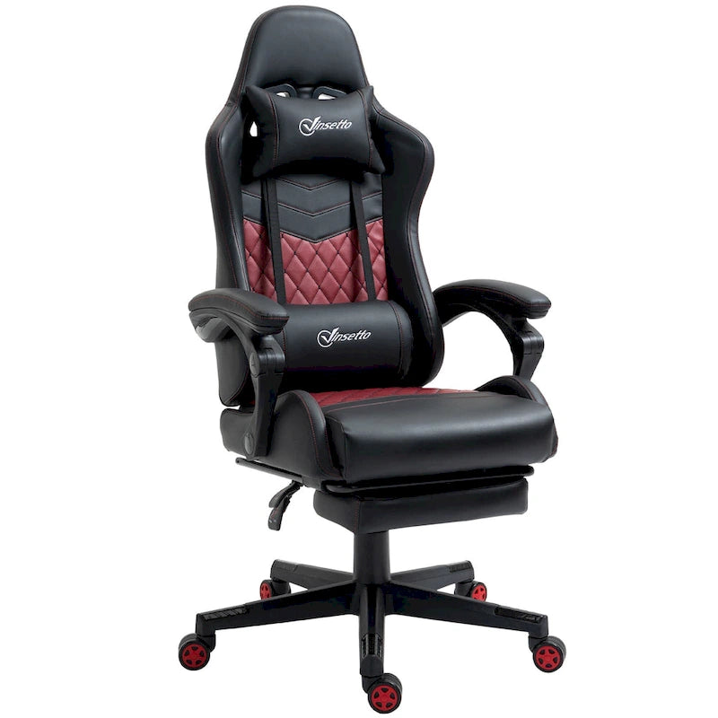 Chaise de jeu ergonomique de style course marron / noir / rouge avec dossier inclinable, repose-pieds et soutien lombaire - Usage unique