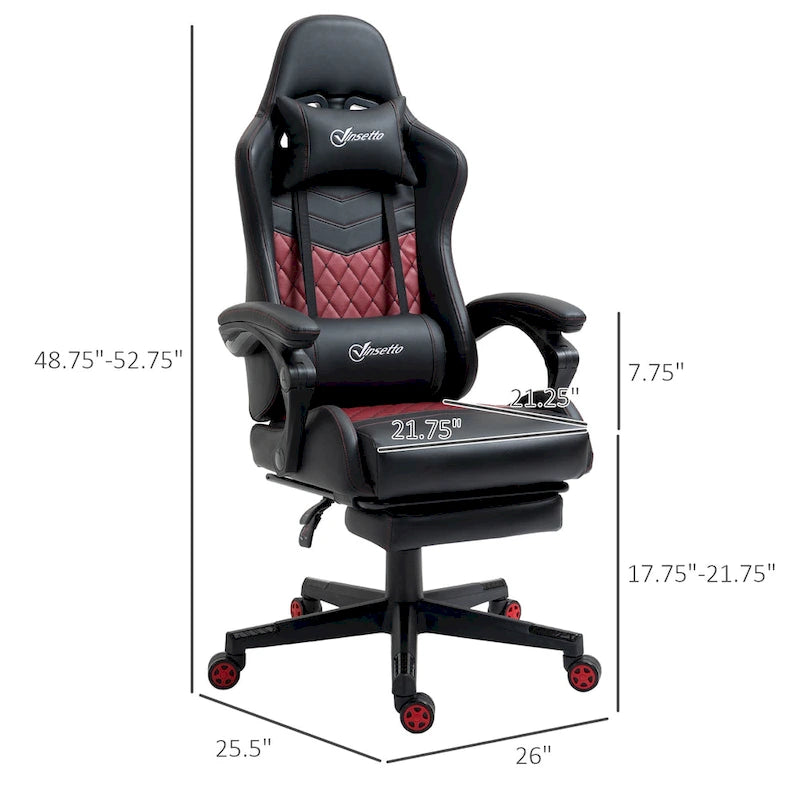 Chaise de jeu ergonomique de style course marron / noir / rouge avec dossier inclinable, repose-pieds et soutien lombaire - Usage unique