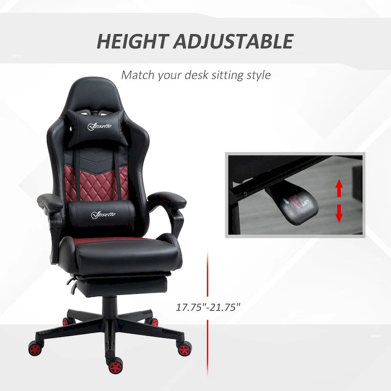 Chaise de jeu ergonomique de style course marron / noir / rouge avec dossier inclinable, repose-pieds et soutien lombaire - Usage unique