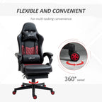 Chaise de jeu ergonomique de style course marron / noir / rouge avec dossier inclinable, repose-pieds et soutien lombaire - Usage unique