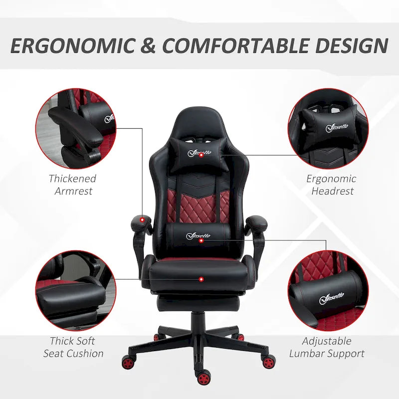 Chaise de jeu ergonomique de style course marron / noir / rouge avec dossier inclinable, repose-pieds et soutien lombaire - Usage unique
