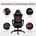Chaise de jeu ergonomique de style course marron / noir / rouge avec dossier inclinable, repose-pieds et soutien lombaire - Usage unique