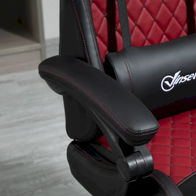 Chaise de jeu ergonomique de style course marron / noir / rouge avec dossier inclinable, repose-pieds et soutien lombaire - Usage unique