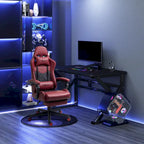 Chaise de jeu ergonomique de style course marron / noir / rouge avec dossier inclinable, repose-pieds et soutien lombaire - Usage unique