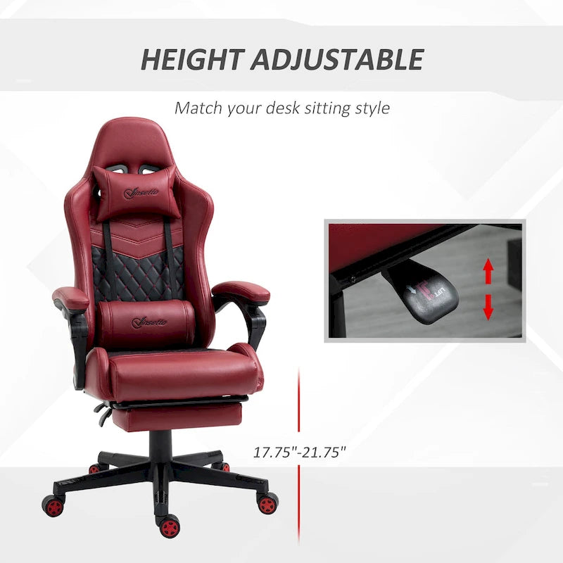 Chaise de jeu ergonomique de style course marron / noir / rouge avec dossier inclinable, repose-pieds et soutien lombaire - Usage unique