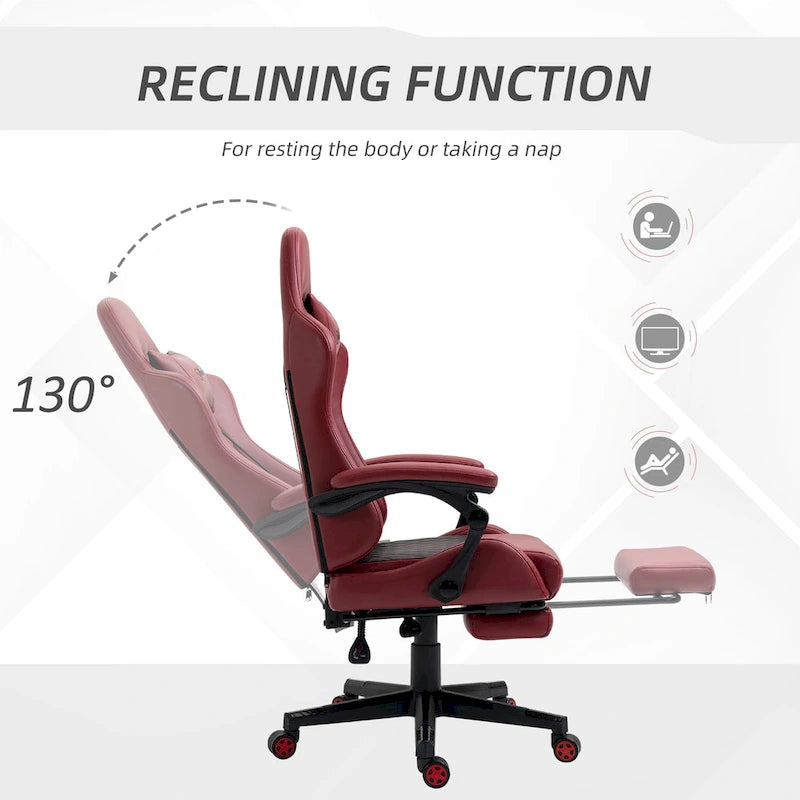 Chaise de jeu ergonomique de style course marron / noir / rouge avec dossier inclinable, repose-pieds et soutien lombaire - Usage unique