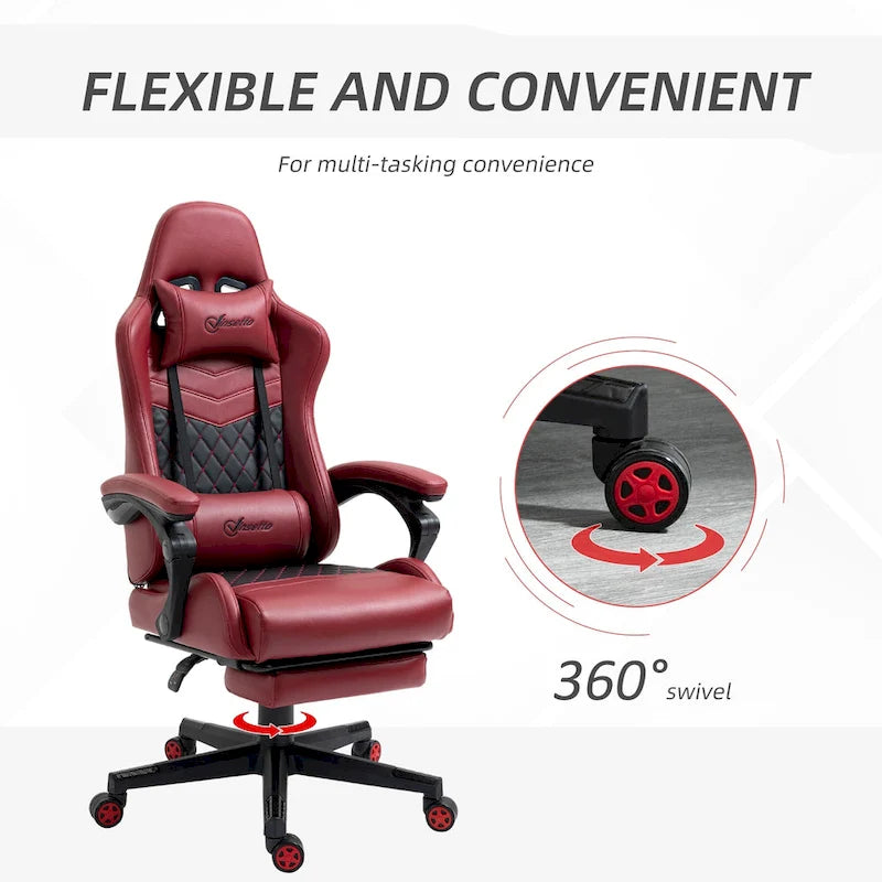 Chaise de jeu ergonomique de style course marron / noir / rouge avec dossier inclinable, repose-pieds et soutien lombaire - Usage unique
