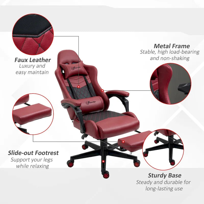 Chaise de jeu ergonomique de style course marron / noir / rouge avec dossier inclinable, repose-pieds et soutien lombaire - Usage unique