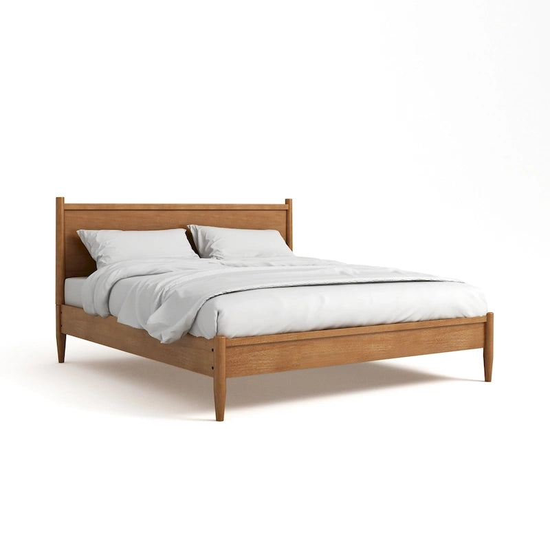 Lit plateforme Queen en bois de style moderne du milieu du siècle Gris / Chêne / Noir / Blanc - Pour 2 personnes