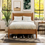 Lit plateforme Queen en bois de style moderne du milieu du siècle Gris / Chêne / Noir / Blanc - Pour 2 personnes