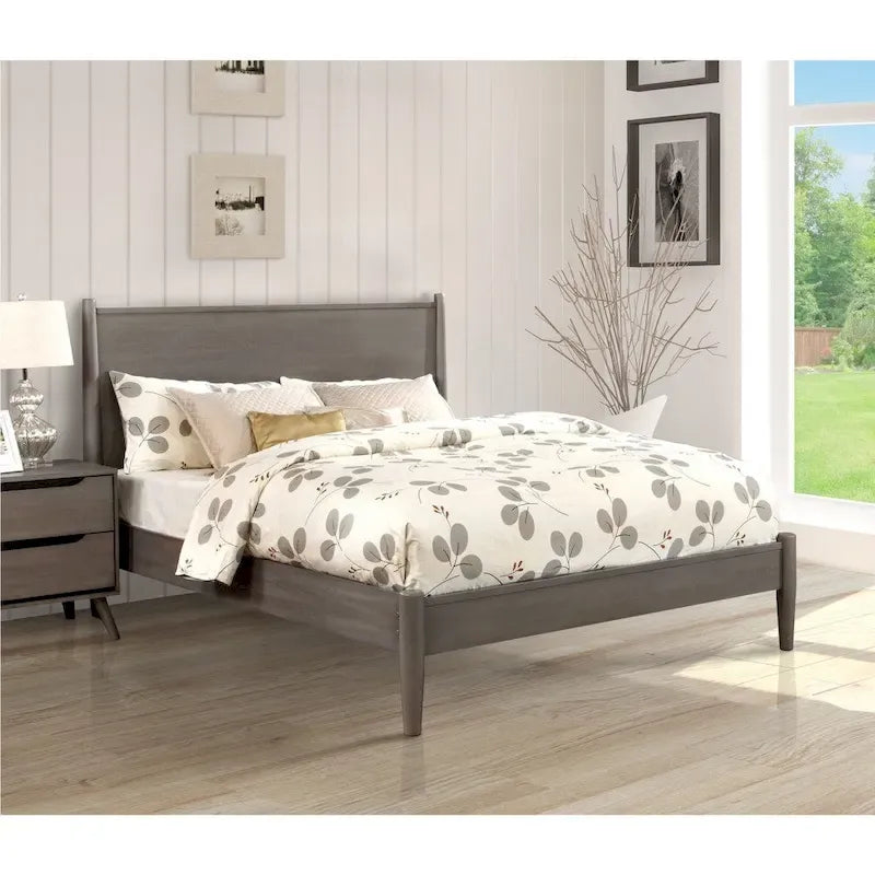 Lit plateforme Queen en bois de style moderne du milieu du siècle Gris / Chêne / Noir / Blanc - Pour 2 personnes