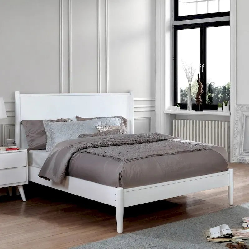 Lit plateforme Queen en bois de style moderne du milieu du siècle Gris / Chêne / Noir / Blanc - Pour 2 personnes