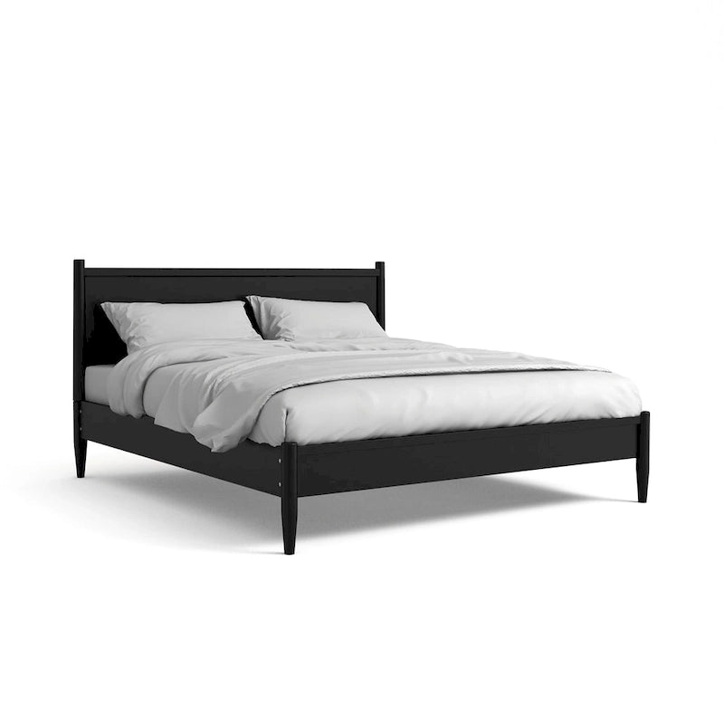 Lit plateforme Queen en bois de style moderne du milieu du siècle Gris / Chêne / Noir / Blanc - Pour 2 personnes