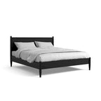 Lit plateforme Queen en bois de style moderne du milieu du siècle Gris / Chêne / Noir / Blanc - Pour 2 personnes