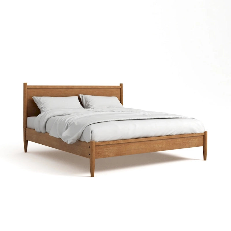 Lit plateforme Queen en bois de style moderne du milieu du siècle Gris / Chêne / Noir / Blanc - Pour 2 personnes