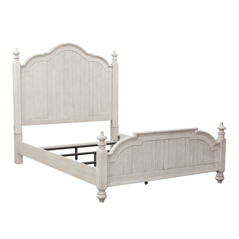 Lit à baldaquin de style champêtre blanc antique avec plateaux couleur châtaigne – 2 places