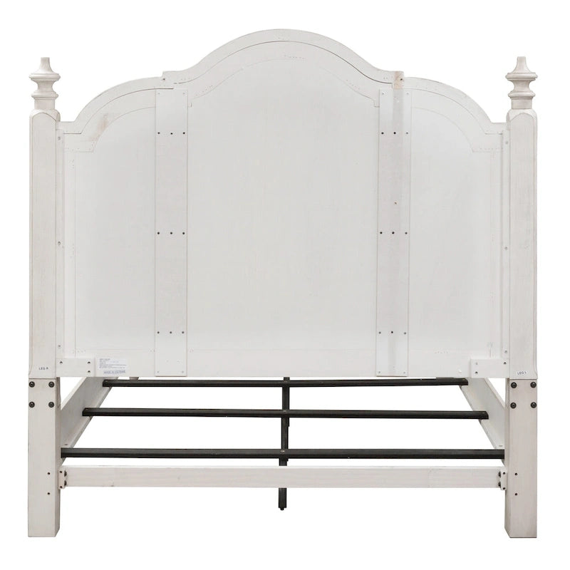 Lit à baldaquin de style champêtre blanc antique avec plateaux couleur châtaigne – 2 places