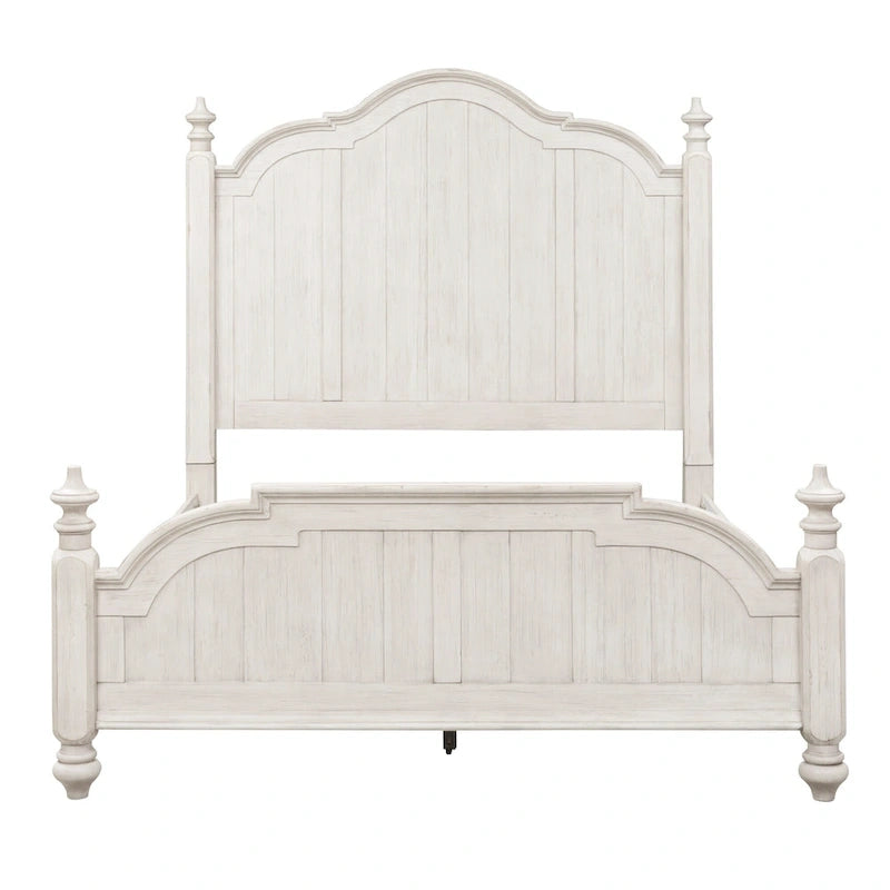 Lit à baldaquin de style champêtre blanc antique avec plateaux couleur châtaigne – 2 places